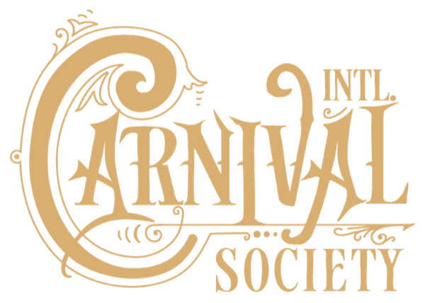 Carnival Society Intl. wordmark in ornate gold circus lettering